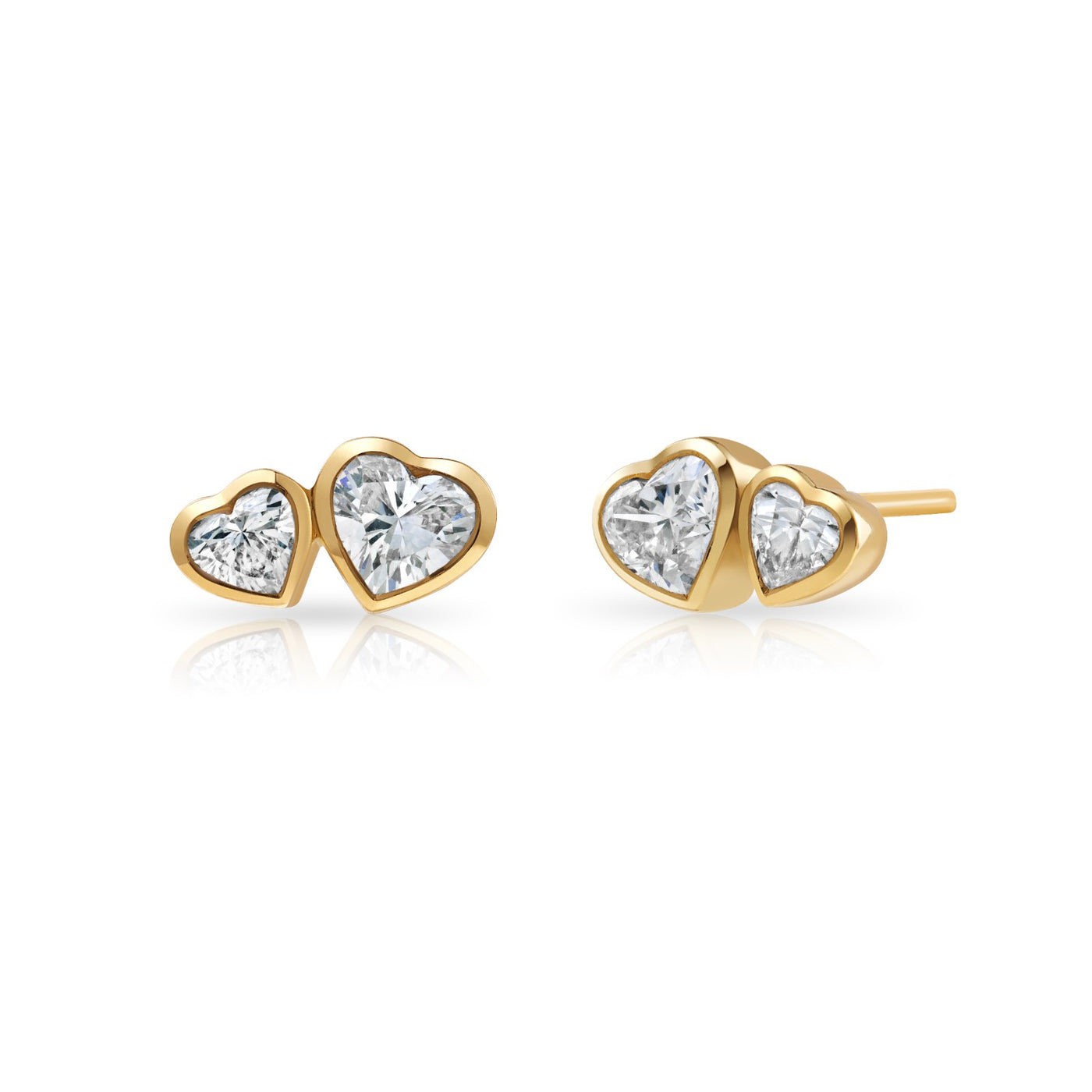 Double-Heart Bezel Studs, 1.5 ctw