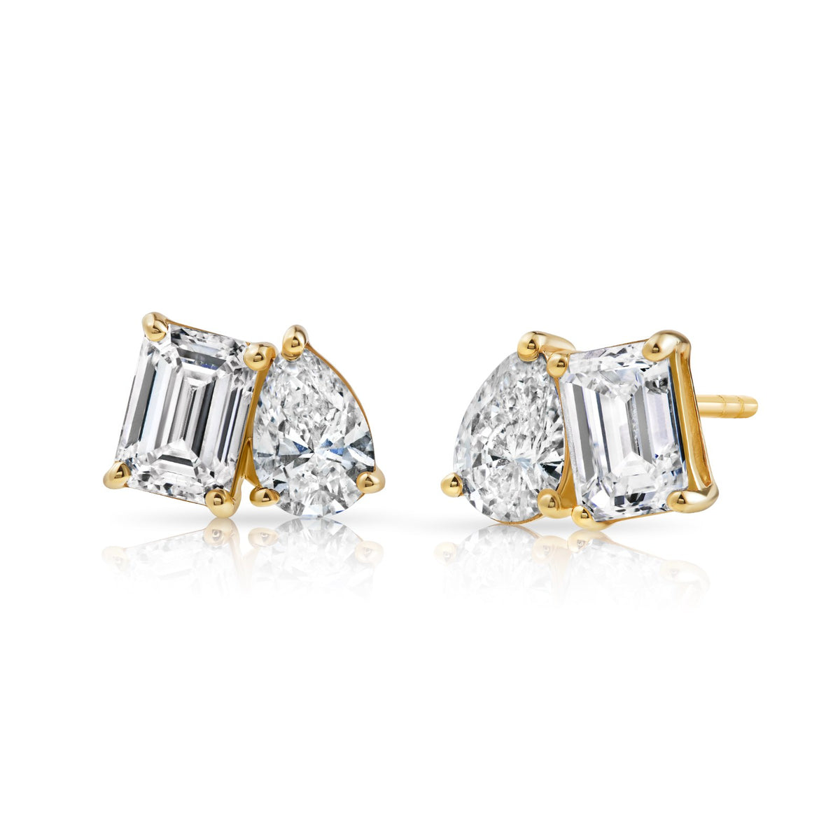 Pear and Emerald-Cut Studs — Yellow Gold