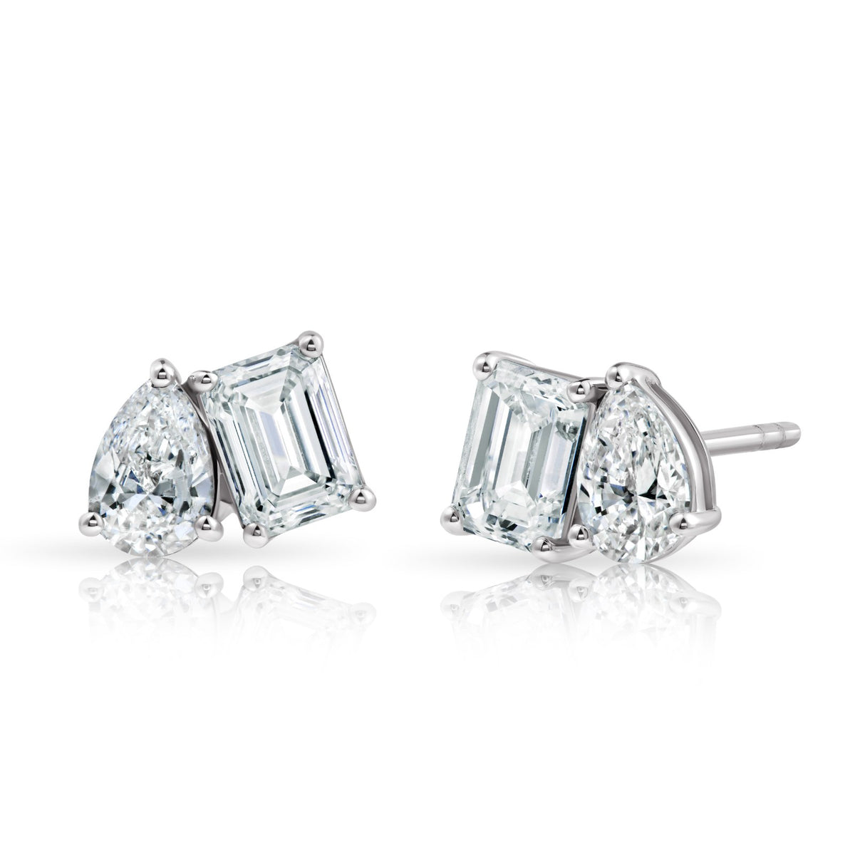 Pear and Emerald-Cut Studs — White Gold