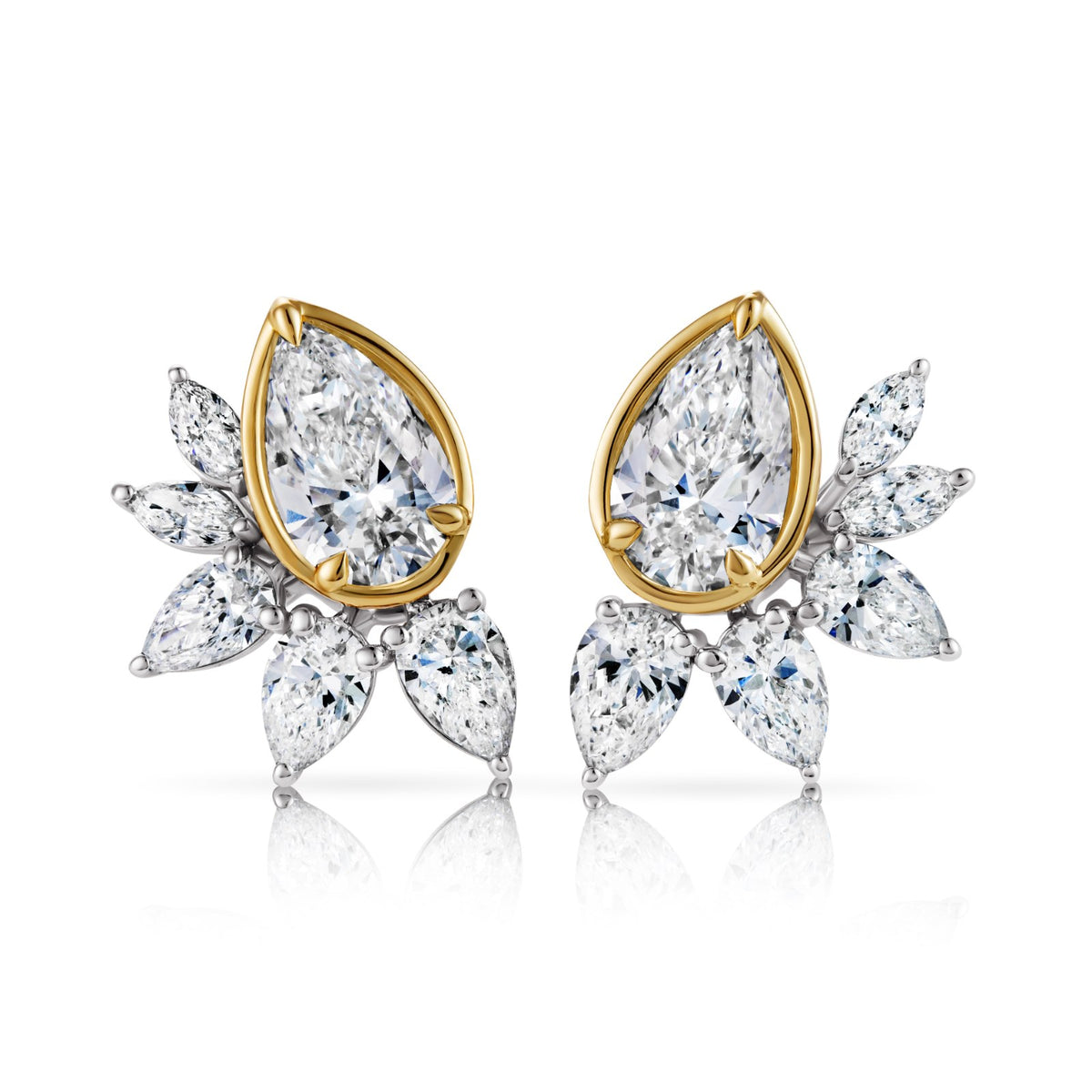 Pear-Marquise Cluster Studs, 3.50 ctw